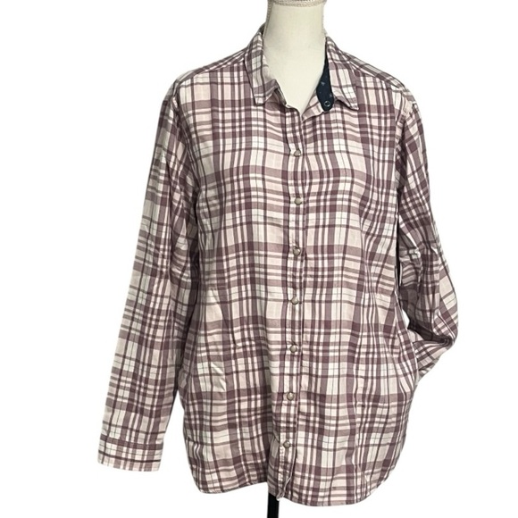 Jach’s Girlfriend NY size XL flannel plaid shirt w/pockets, snap front EUC - Picture 1 of 9